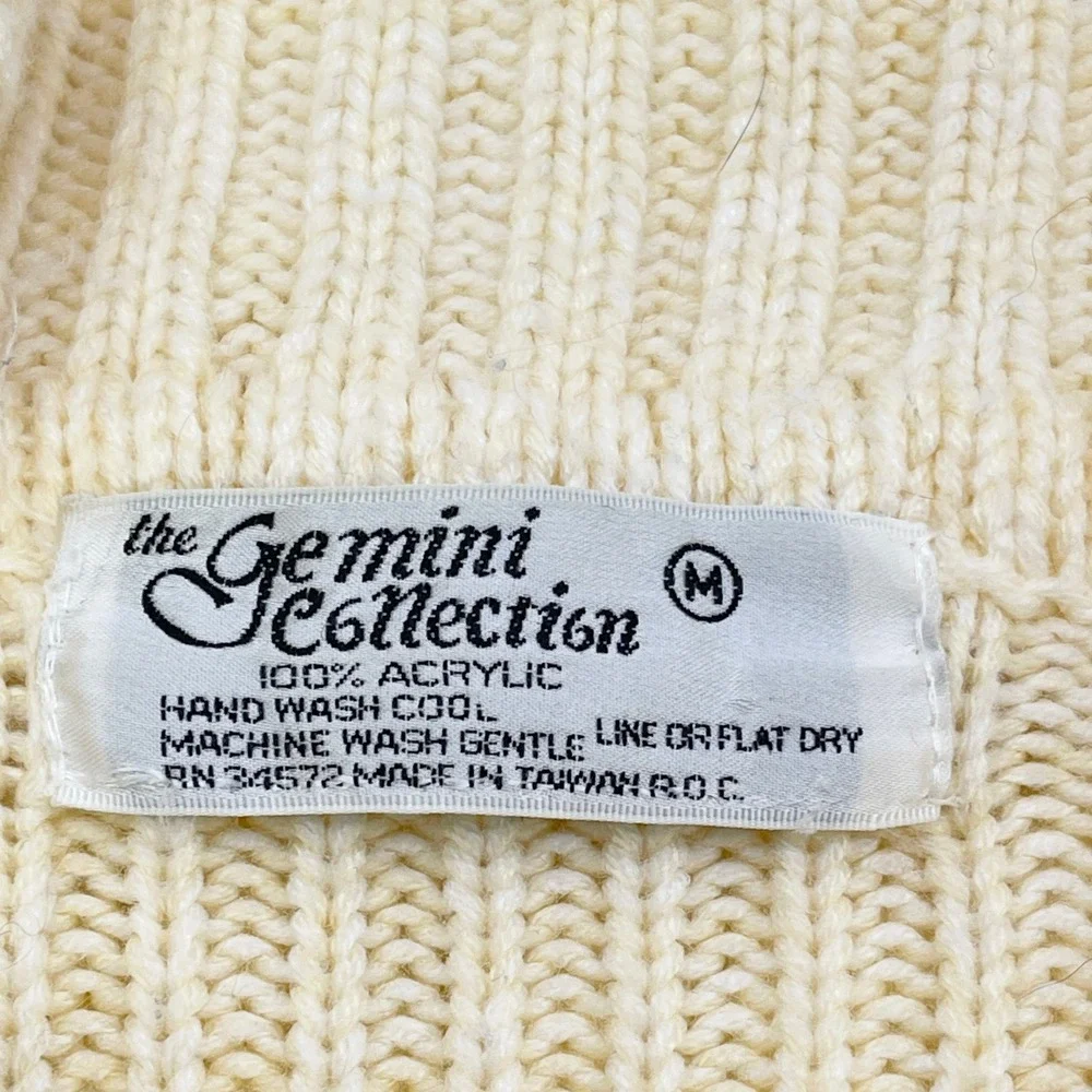 Vtg 70s Gemini Collection Long Cardigan Sweater Women Medium Cable Knit Cottage